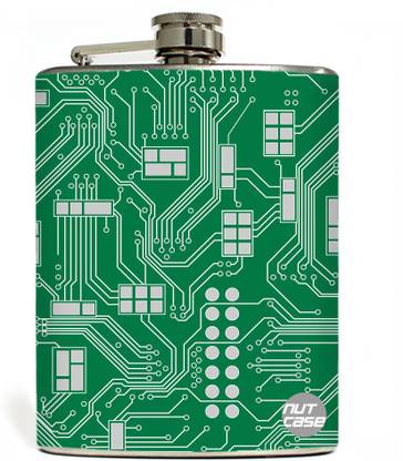 Nutcase Circuit Board Green Stainless Steel Hip Flask