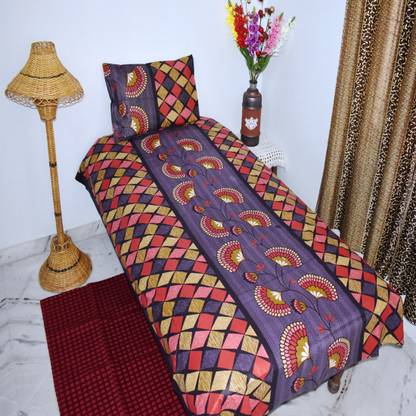 A One Collection 100 TC Cotton Single Self Design Flat Bedsheet