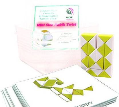 Fonza Mini Smallest Rubik Twist Snake 24 Wedges (Parts) Yellow & White Color With Pattern Cards (Pattern Will Same Color As Rubik