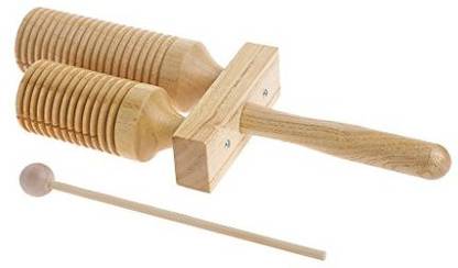 KOCOME Percussion Double Wooden Agogo Bell With Beater Tapered Handle Musical Toy Kid