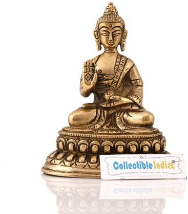 Collectible India 4 Inches Small Lord Blessing Buddha Idol Brass Sculpture | Buddhism Buddha Statue Home Decor Gift Decorative Showpiece  -  10 cm