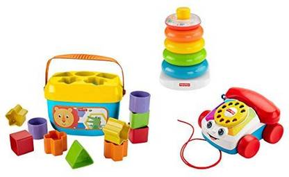 FISHER-PRICE Baby Playtime Classic Toys Mega Value Gift Set Including Rock A Stack, Chatter Telephone, And Baby'S First Blocks. Develops Fine