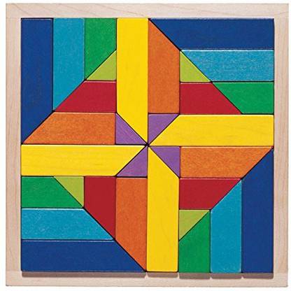 HABA Geomix Arranging Game - 32 Piece Wood Pattern Mosaic With 3D Building Options (Made In Germany)