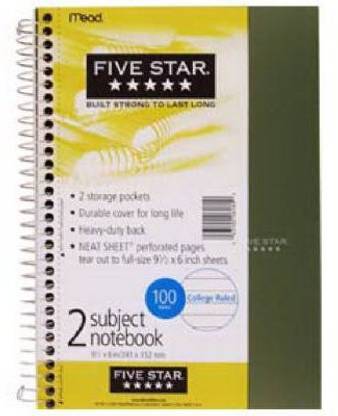 mead 06180 100 Count - White Paper 5 Star Wire Bound Notebook