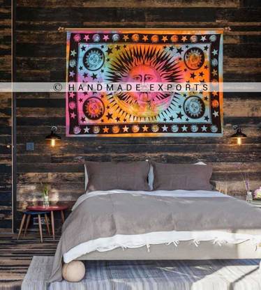 HANDICRUNCH Valentine day Gift Psychedelic Celestial Indian Sun Hippie Hippy Tapestry Wall Hanging Throw Tie Dye Hippie Hippy Boho Bohemian Tye Die Hand-loomed Window Doorway Door Curtain By Handicrunch Tapestry