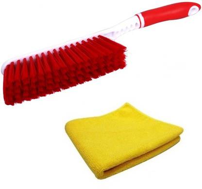 Stylewell Combo Of Carpet / Car Seat / Mats / Bed Cleaning Hard & Long Bristles And Car Bike Home Office Multi-purpose Super Clean Polish Towel Wet and Dry Microfiber Cleaning Cloth Cleaning Brush