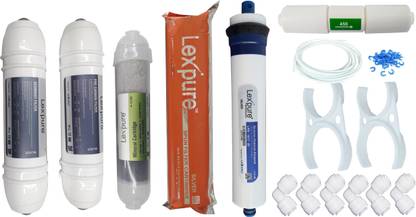 lexcru Pokar RO , Lexpure RO Replacement Service Kit , ( Pre carbon-1, Sediment-1, Mineral CG- 1, PP Spun Filter-1, RO Membrane 80 GPD-1, FR 450-1, 1/4 pipe 3 mtr, X clamp -2, Elbow-6 pcs, fitting lock , Suitable for All RO Water Purifiers Solid Filter Cartridge