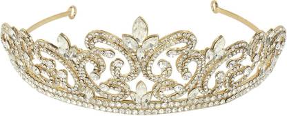 Muchmore Beautiful Gold Tone Crown With Crystal Stone Hair Jewellery Hair Clip