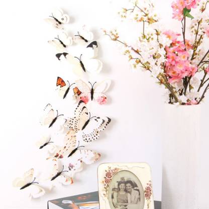 Ampire 12 cm Wall Stickers 3D Butterflies Double Layer White Office Home Design Magnet Magnetic Sticker