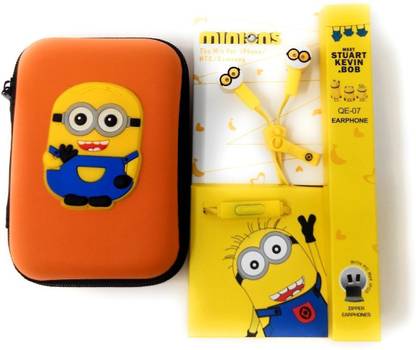Shopkooky Minion Earphones and Rectangle Earphone Case Combo/Best Birthday Gift/ Return Gift Earphone Cable Organizer