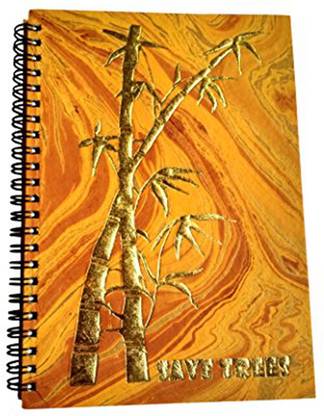 Buddha Crafts A5 Handmade Notebook, 100% Cotton, 120gsm ,120 pages, Golden yellow marbled paper with gold embossed artistic design Sketch Pad