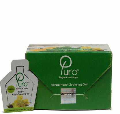 Puro Herbal Hand Cleansing Gel - Vanila [50 Sachets/ Box] - Pack of 2 Hand Sanitizer Pouch