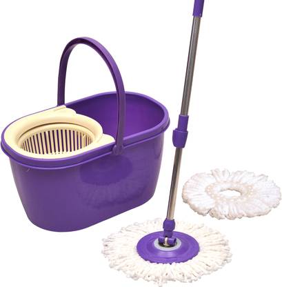 PRINCE Presents Superb Quality Nath Medium Plastic basket with 2 cotton Pink Color Mop Set