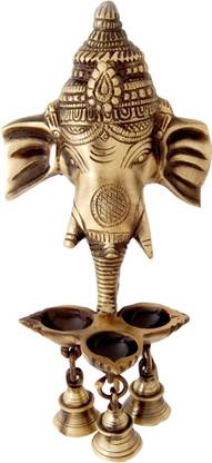 Rajkruti Handicraft Metal Ganesha Statue With Diya and Bell Wall Hangings Antique Decorative Gift For Living Room Decorative Showpiece  -  24 cm