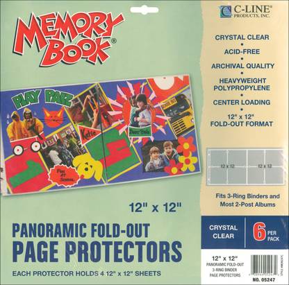 C-Line Memory Book Panoramic Fold - Out Page Protectors 12"X12" 6 Per Package