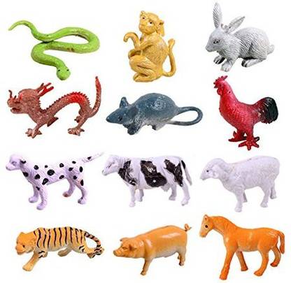 Generic Lanlan Mini Chinese Zodiac Animals Toy Realistic Vinyl Plastic Animal Figures(12 Piece)