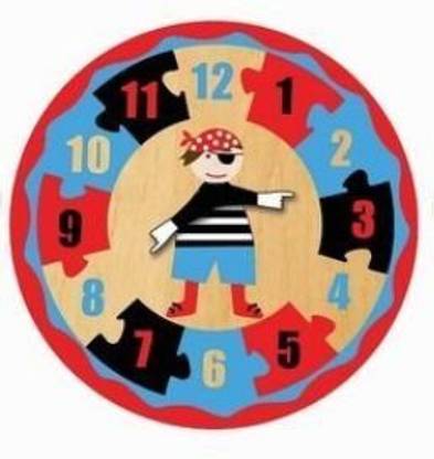 Fun time Wooden Pirate Puzzle Clock - 21Cm - Learn To Tell The Time And Play, Fun And Educational!!