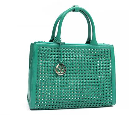 Sabrina Scala Hand-Woven in Windmill Pattern Green Satchel Shoulder Bag