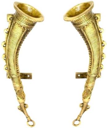 Purpledip Brass Door/Window/Cupboard Handle: Fog Horn Musical Instrument Design Set Of 2 Brass Door Handle