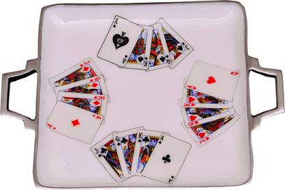 Purpledip Poker Bridge Playing Cards Serving Tray In Colorful Aluminium, Unique Table Décor Gift Tray