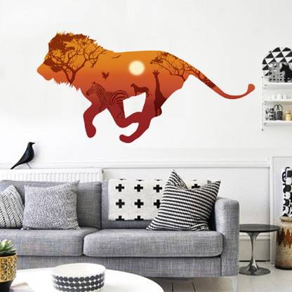 Oren Empower 90 cm The Lion - symbol of Gujarat tourism wall sticker (Finished size on wall - 130(w) X 67(h) cm) Self Adhesive Sticker