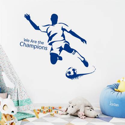 Ampire 90 cm Wall Football Player in Action With Quote Decor for Bedroom (Blue) Self Adhesive Sticker