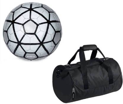 MDN Silver Football (Size-5) with Gym Duffle Bag Combo Football Kit