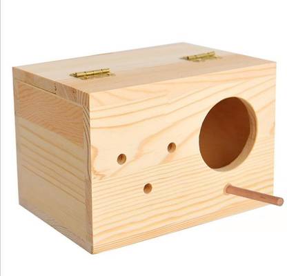 Sage Square 6 Inches Jumbo Size Natural Wood Mountable Breeding Box With Perch Attached Bird House