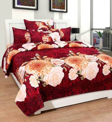 chunnu2star 144 TC Microfiber Double 3D Printed Flat Bedsheet