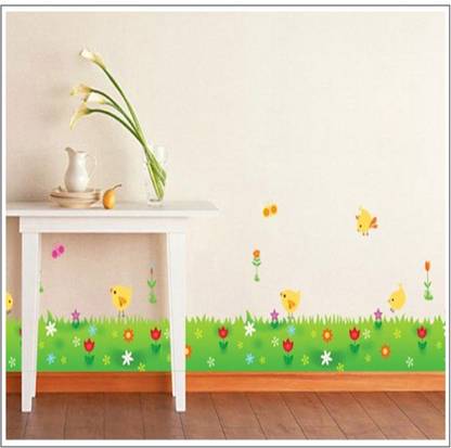 Ampire 160 cm Wall Stickers Bottom Ground Grass and Birds Roaming Decor for Home Self Adhesive Sticker