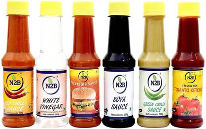 N2B Combo of 6 (Red Chilli Sauce + White Vinegar + Soya Sauce + Green Chilli Sauce + Vegetable Sauce + Tomato Ketchup) 200g each Sauce