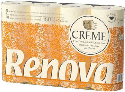 Renova Deco Toilet Paper 12 Rolls Creme (4 Ply) Toilet Paper Roll