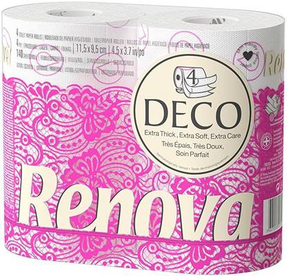 Renova Deco Toilet Paper 4 Rolls White (4 Ply) , Lotion and Perfumed , Tested Under Dermatological And Gynaecological Control, First time In INDIA Toilet Paper Roll