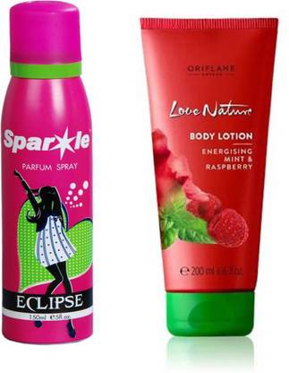 Oriflame Sweden Love Nature Body Lotion with Energising Mint & Raspberry 200ml (32603) With one sparkle perfume spray 150 ml