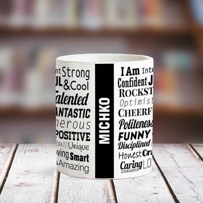 HUPPME MICHKO Good Personality White Ceramic coffee Name Ceramic Coffee Mug