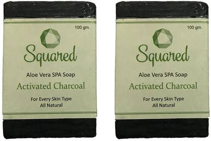 SQUARED Activated Charcoal soap with the goodness of Aloe Vera for Soft and pollution free Skin (Pack of 2)