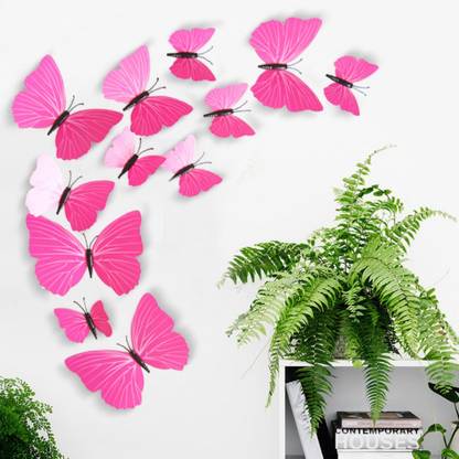 Ampire 12 cm Wall Stickers 3D Butterflies Pink Single Layer Dressing Wall Shelf D�cor Magnet Magnetic Sticker