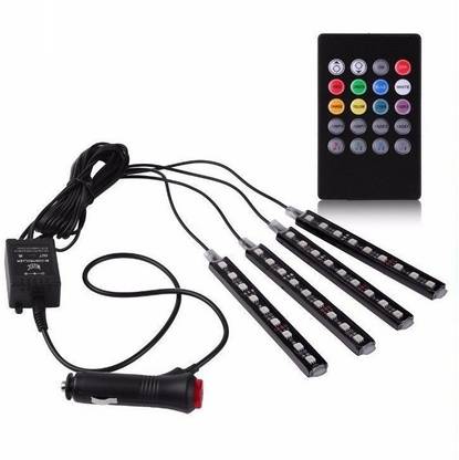 Andride 4x 9 LED Remote Control Multi-Colour RGB Car Interior Floor Atmosphere Strip Light Car Under Dash Interior LED Lighting Kit with Sounds Activated Wireless IR Remote Control Car Fancy Lights