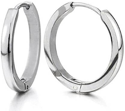 GadgetsDen Classic Silver Plain Thin Cambered Huggie Hoop Ear Lobe Earrings stud for Men & Women - 20MM Metal Hoop Earring
