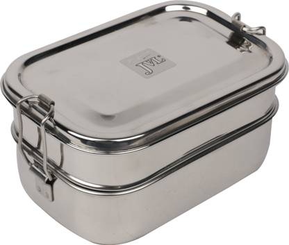 JVL Stainless Steel Rectangular Shaped Double Decker Lunch Box - Big Size 3 Containers Lunch Box