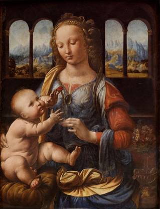 Madonna Of The Carnation Leonardo Da Vinci - "Renaissance Paintings Collection" - Premium Quality Poster (12 x 17 inches) For Home And Office Décor Paper Print