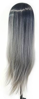 Confidence High Quality Synthetic & Soft  Practice Double Shade / Cutting / Curling / Makeup / Dummy For Trainers (Black-Grey) Hair Extension