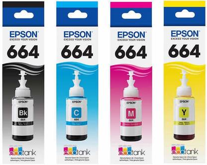 Epson T664 Ink Bottle, 4-pack Tri-Color Ink Cartridge