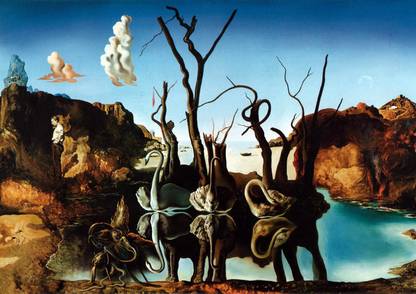 Swans Reflecting Elephants - "Salvador Dali's Paintings Collection" - Premium Quality Poster For Home And Office Décor Paper Print