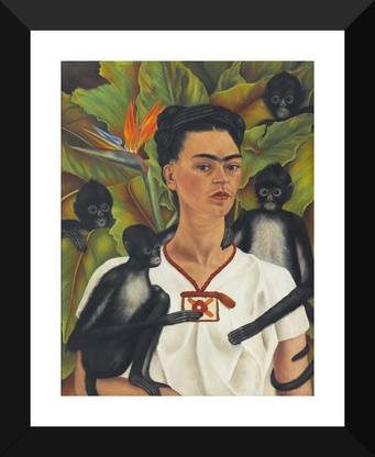 Self-Portrait With Monkey - Autorretrato con mono - "Frida Kahlo's Paintings Collection" - Premium Quality Framed Poster For Home And Office Décor Paper Print