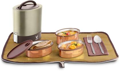 Vaya Tyffyn - 1000 ml (One 400 ml + Two 300 ml Containers) - Graphite Tiffin Box with Bagmat- Polished Stainless Steel - 3 Containers Lunch Box