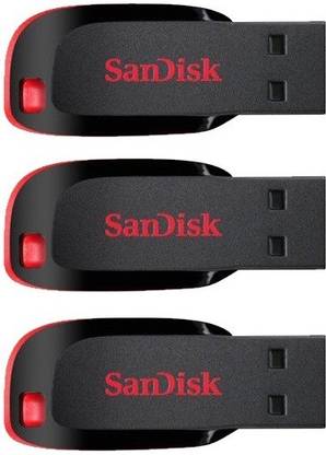 SanDisk Cruzer Blade USB Flash Drive Pack Of 3 Pendrives 16 GB Pen Drive Compatible with Desktop Computer, Audio Player, Television, Laptop USB 2.0 Plastic Case