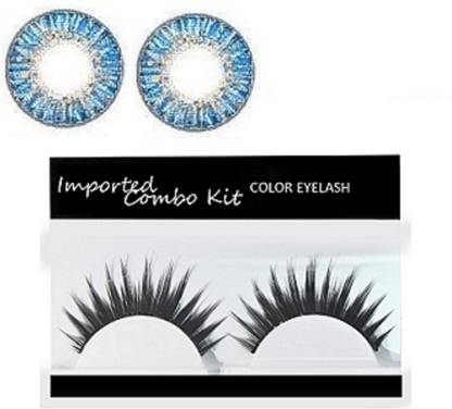 Imported Combo Kit Eyelashes With True Sapphire Eye contact Lenses (Sexy Blue Eyes)