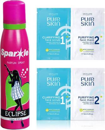 Oriflame Sweden two Pure Skin Scrub & Mask 12ml (32652) With one sparkle perfume spray 150 ml