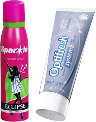 Oriflame Sweden Optifresh System 8 Crystal White Toothpaste 100ml (32060) With one sparkle perfume spray 150 ml